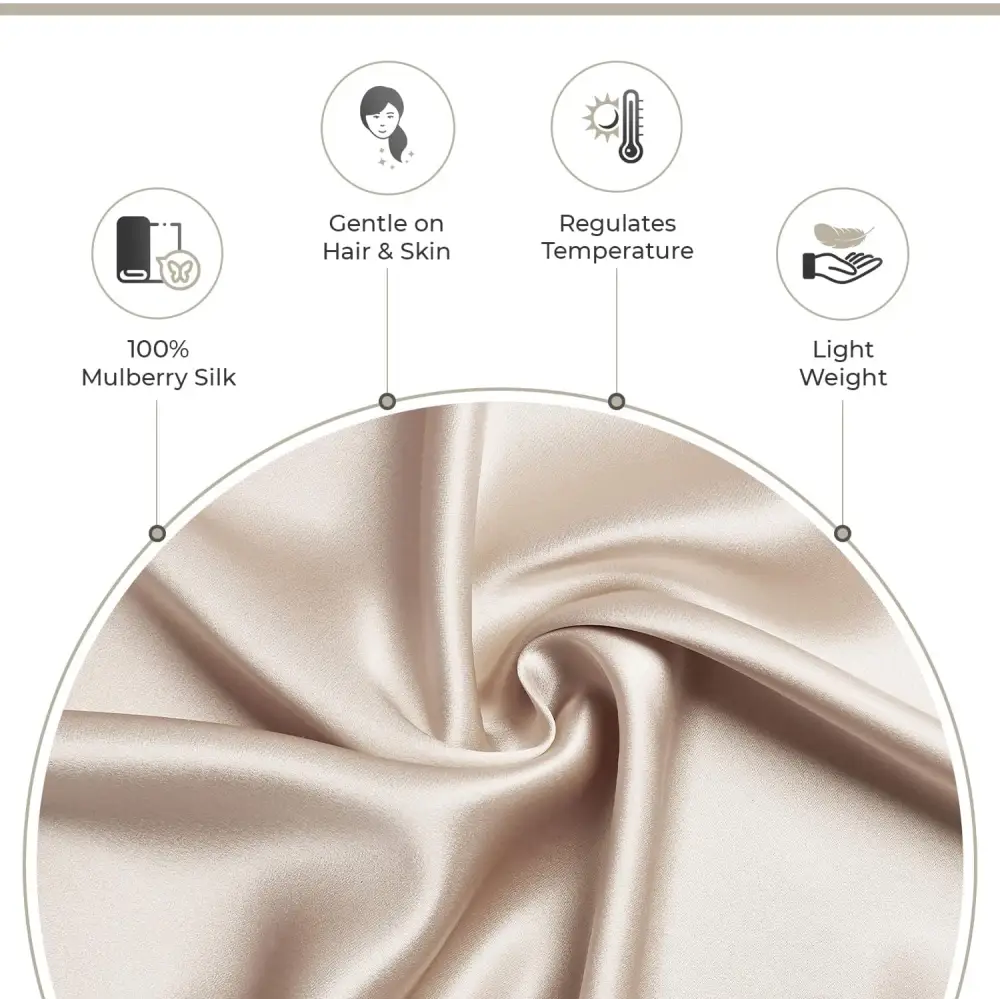 Luxury Pillowcase - 100% Pure Mulberry Silk on Both Sides - Champagne - Home & Garden > Bedding > Pillowcases