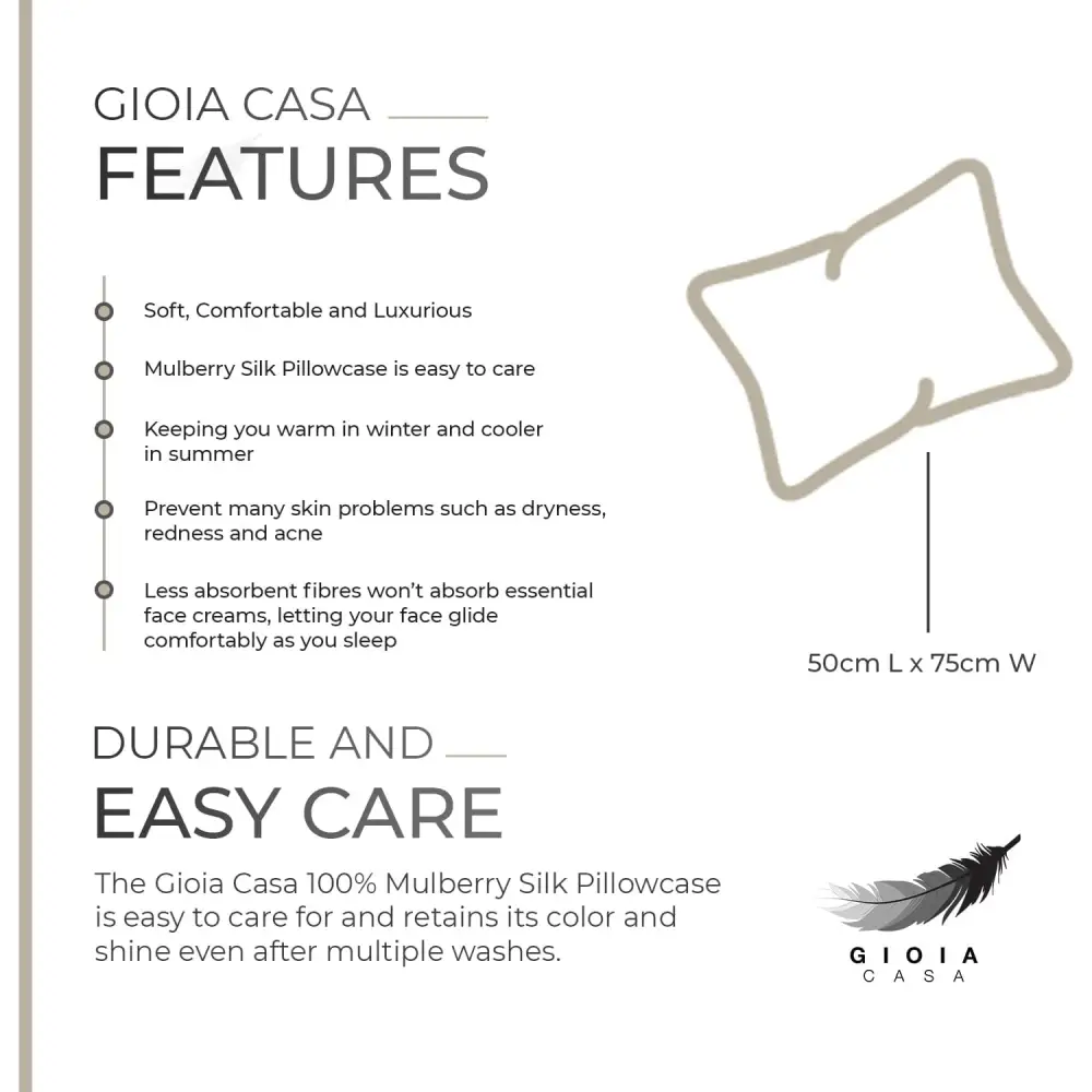 Luxury Pillowcase - 100% Pure Mulberry Silk on Both Sides - Champagne - Home & Garden > Bedding > Pillowcases