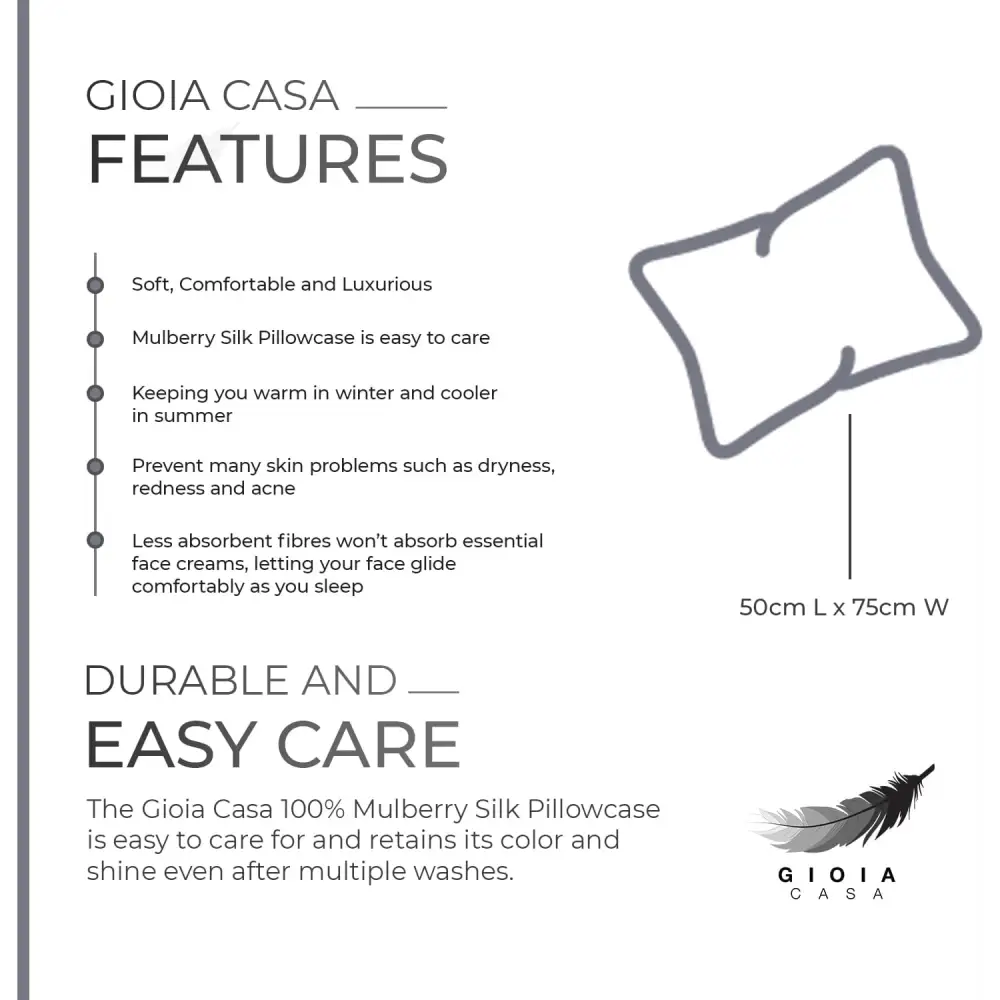 Luxury Pillowcase - 100% Pure Mulberry Silk on Both Sides - Charcoal - Home & Garden > Bedding > Pillowcases