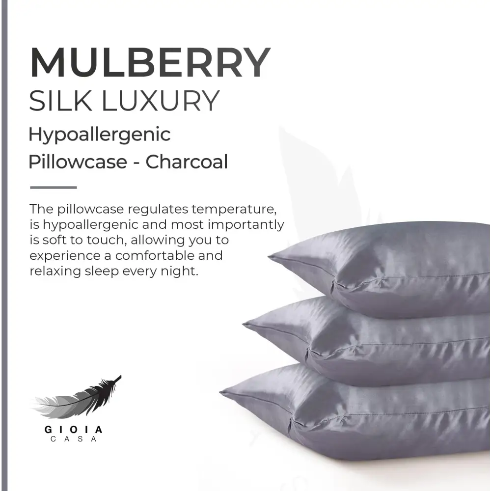 Luxury Pillowcase - 100% Pure Mulberry Silk on Both Sides - Charcoal - Home & Garden > Bedding > Pillowcases