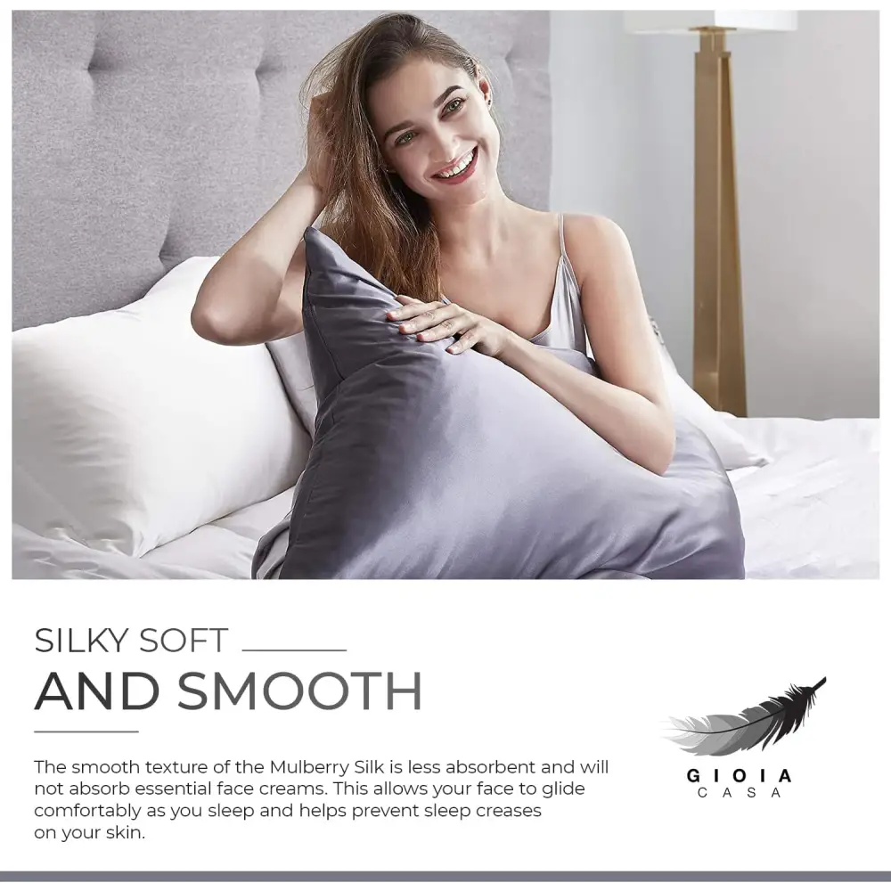 Luxury Pillowcase - 100% Pure Mulberry Silk on Both Sides - Charcoal - Home & Garden > Bedding > Pillowcases