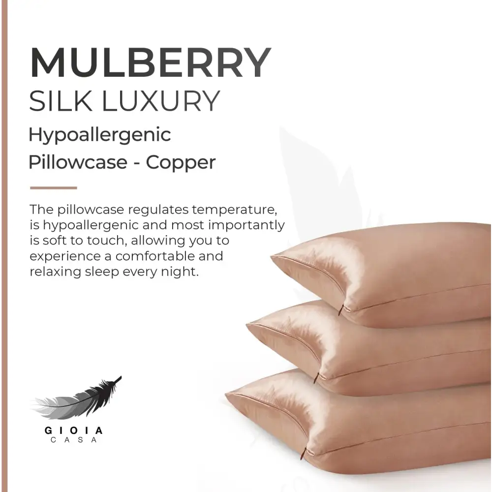 Luxury Pillowcase - 100% Pure Mulberry Silk on Both Sides - Copper - Home & Garden > Bedding > Pillowcases
