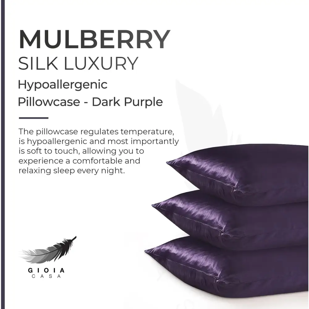 Luxury Pillowcase - 100% Pure Mulberry Silk on Both Sides - Dark Purple - Home & Garden > Bedding > Pillowcases