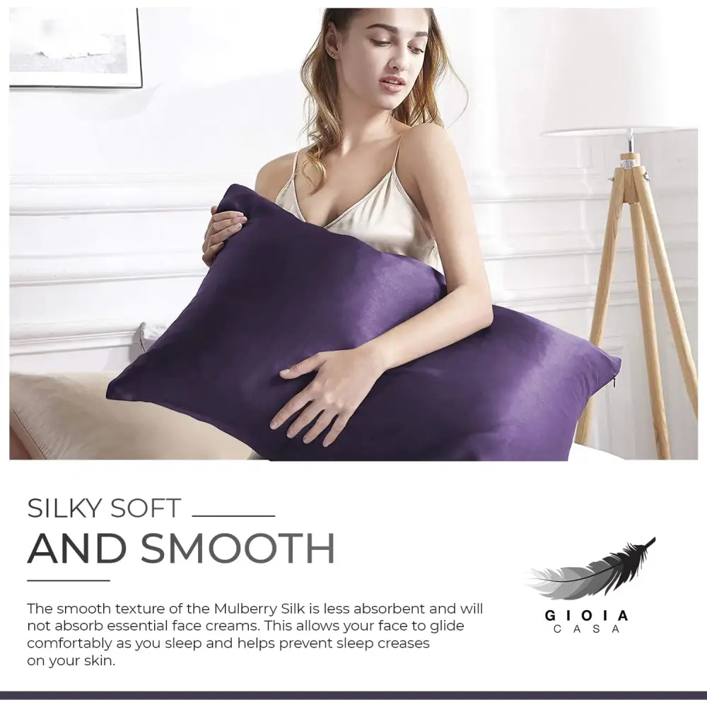 Luxury Pillowcase - 100% Pure Mulberry Silk on Both Sides - Dark Purple - Home & Garden > Bedding > Pillowcases