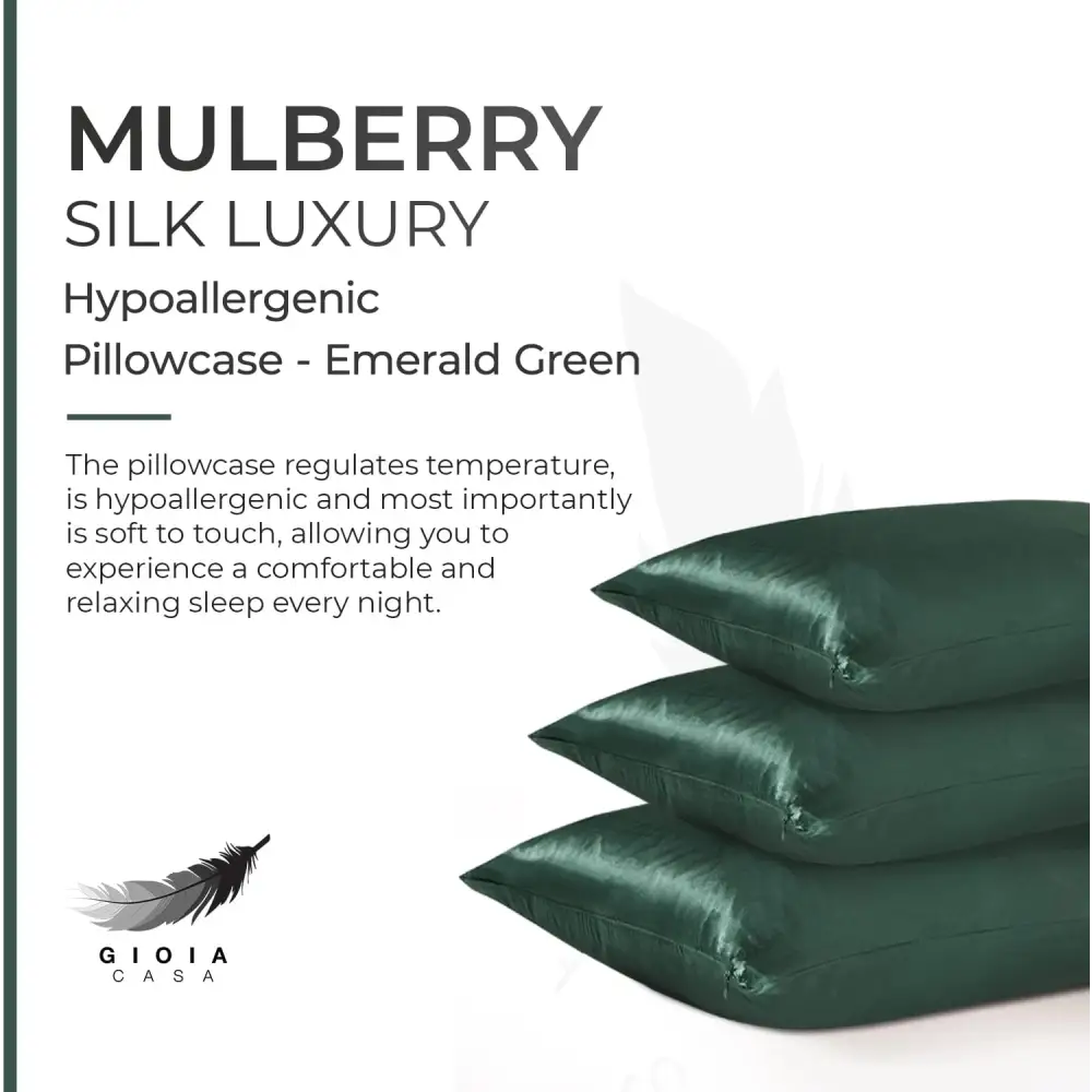 Luxury Pillowcase - 100% Pure Mulberry Silk on Both Sides - Emerald Green - Home & Garden > Bedding > Pillowcases