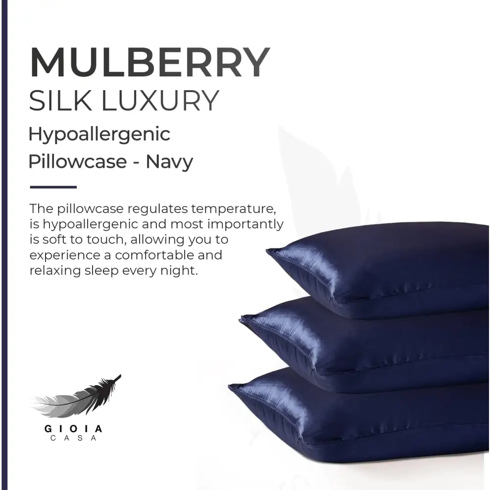 Luxury Pillowcase - 100% Pure Mulberry Silk on Both Sides - Navy - Home & Garden > Bedding > Pillowcases