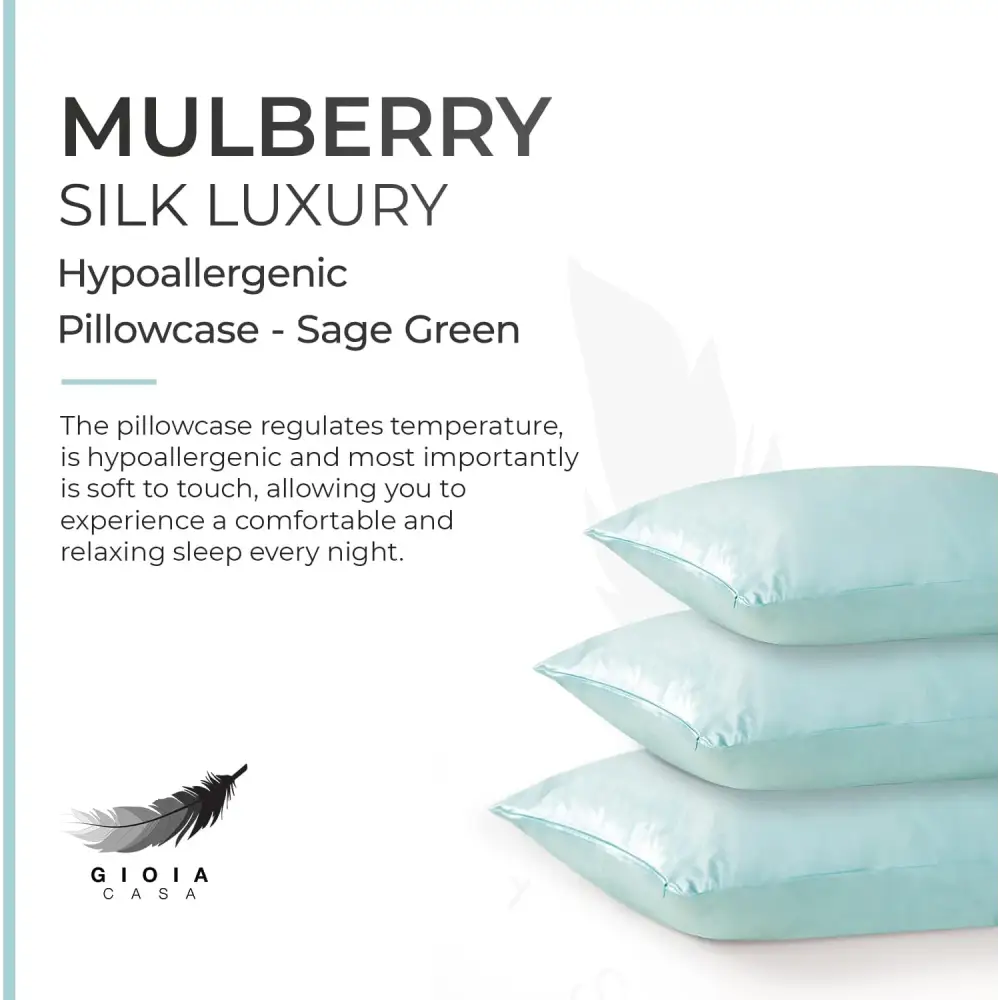 Luxury Pillowcase - 100% Pure Mulberry Silk on Both Sides - Sage Green - Home & Garden > Bedding > Pillowcases