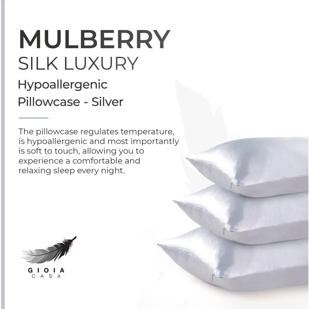Luxury Pillowcase - 100% Pure Mulberry Silk on Both Sides - Silver - Home & Garden > Bedding > Pillowcases