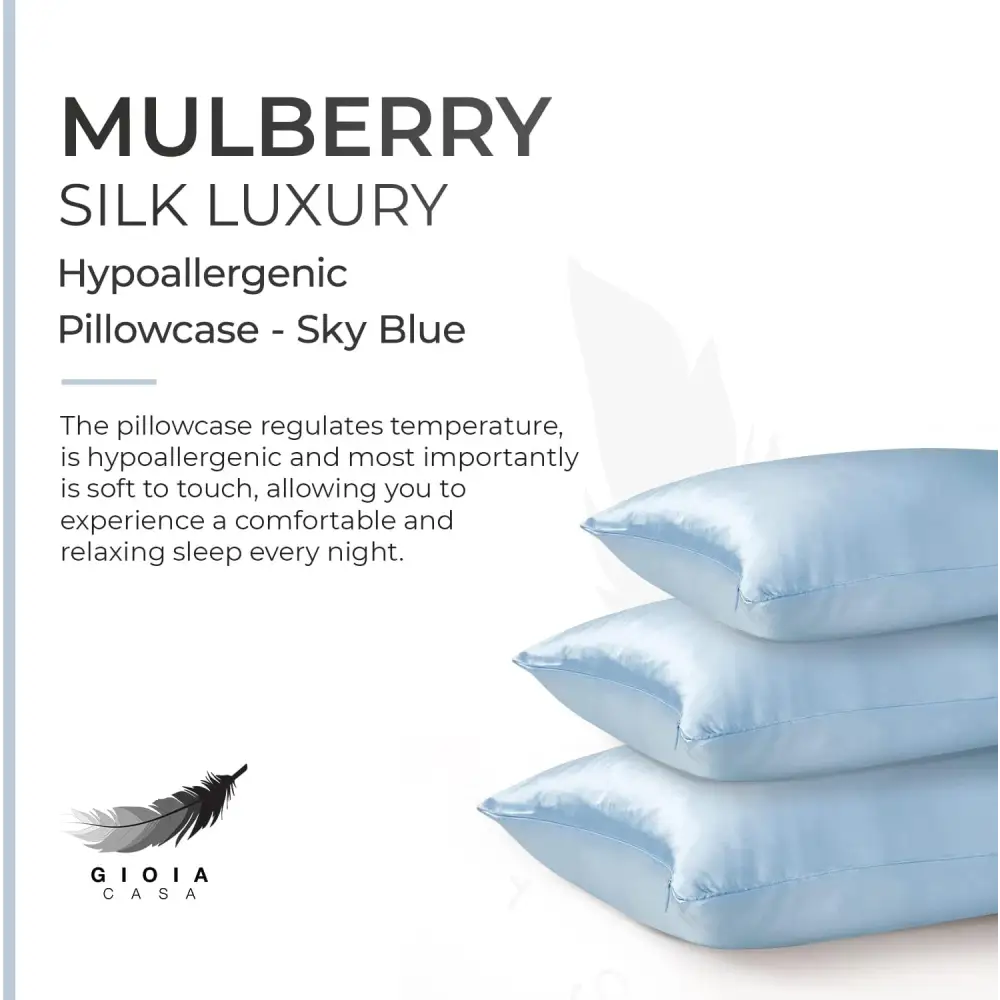 Luxury Pillowcase - 100% Pure Mulberry Silk on Both Sides - Sky Blue - Home & Garden > Bedding > Pillowcases