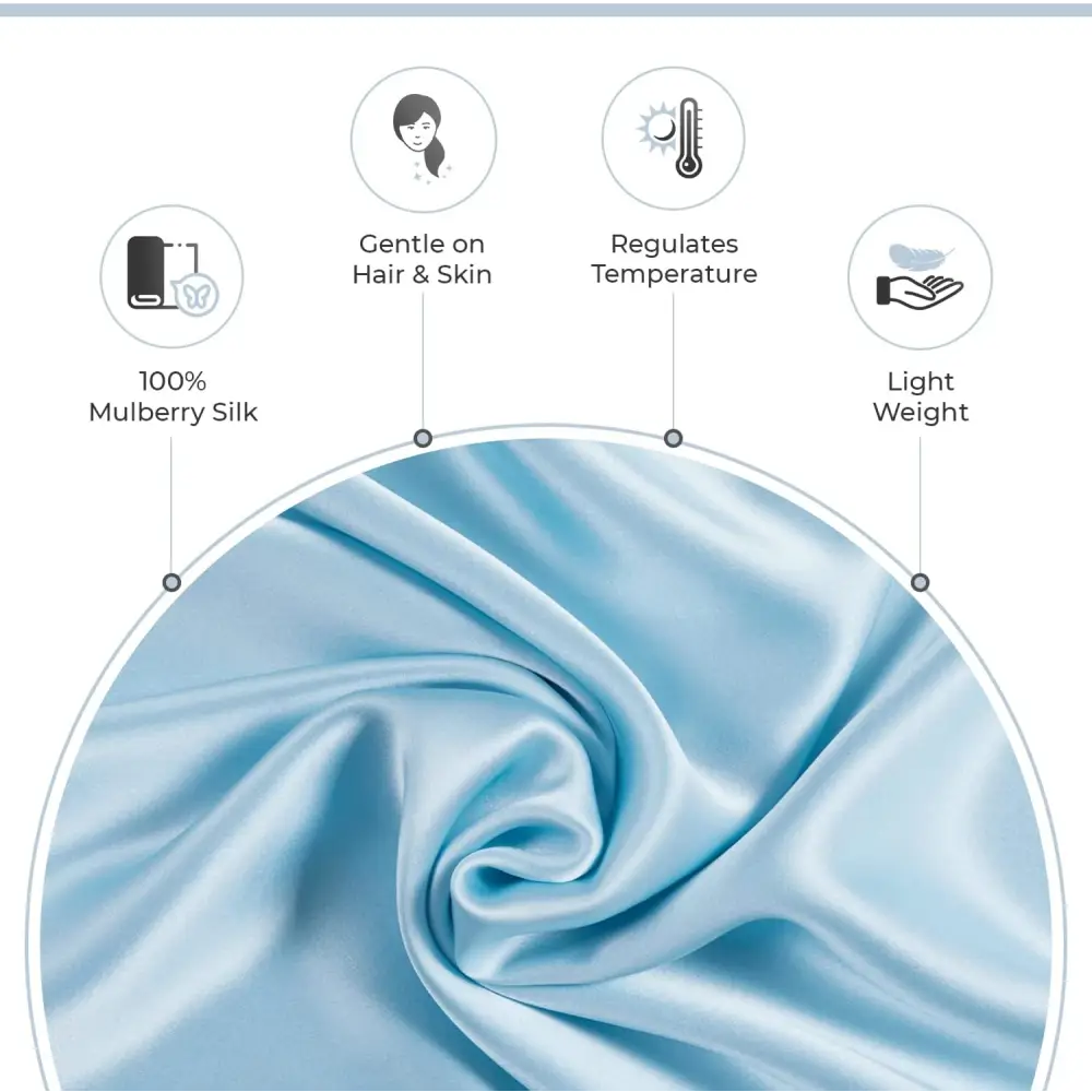 Luxury Pillowcase - 100% Pure Mulberry Silk on Both Sides - Sky Blue - Home & Garden > Bedding > Pillowcases