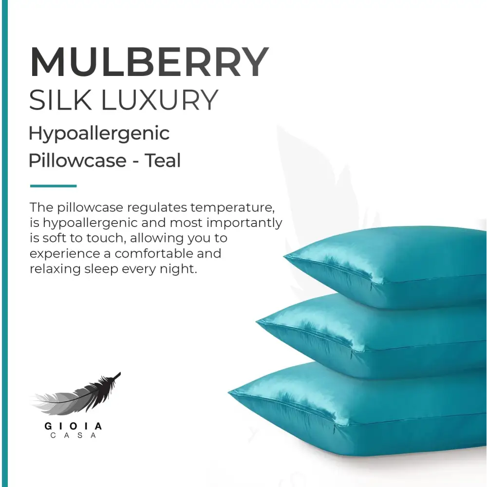 Luxury Pillowcase - 100% Pure Mulberry Silk on Both Sides - Teal - Home & Garden > Bedding > Pillowcases
