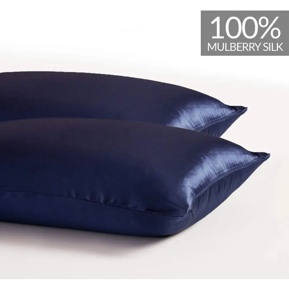 Luxury Pillowcase 2 Pack - 100% Pure Mulberry Silk on Both Sides - Navy Blue - Home & Garden > Bedding > Pillowcases