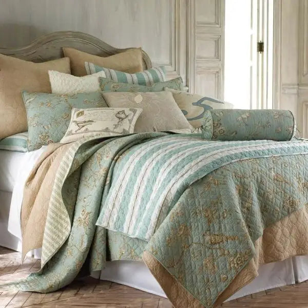 Lyon Teal 100% Cotton Quilted 3 pcs Bedspread Coverlet Set Queen - Home & Garden > Bedding > Quilts & Duvets