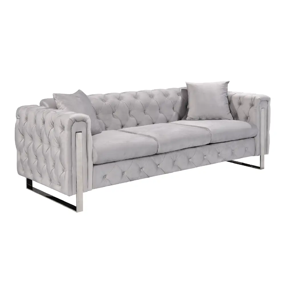Madeline Range - Light Grey Velvet - Silver Trims - Furniture > Sofas