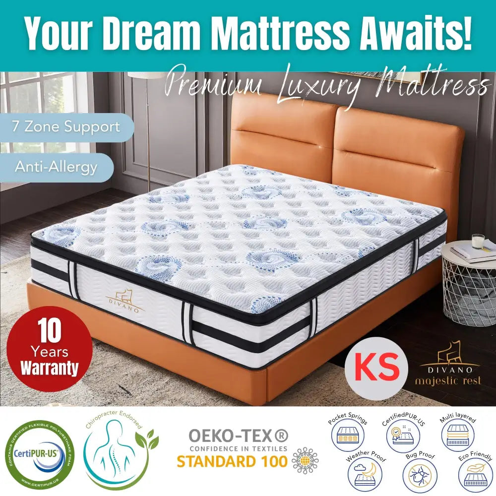 Majestic Rest King Single Size 7 Zones Luxury Premium Firm Pocket Spring 34cm Mattress - Furniture > Mattresses