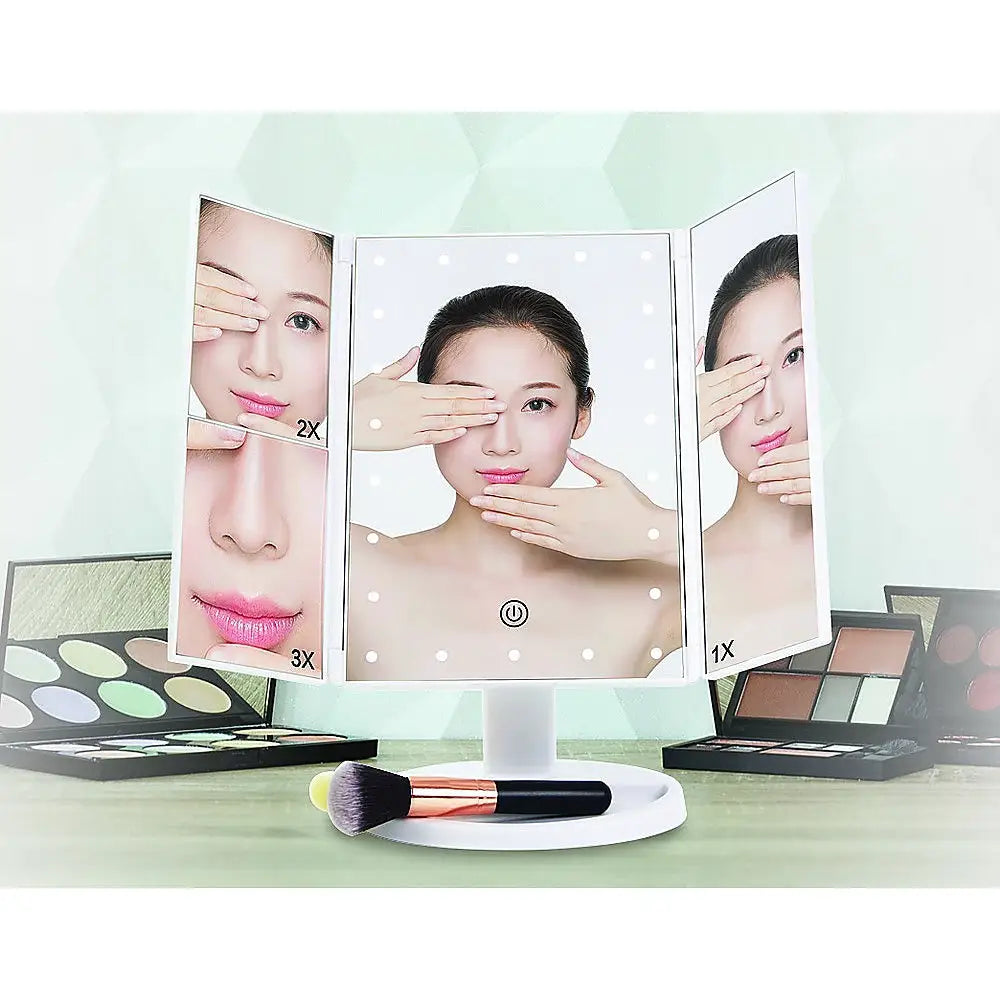 Makeup Mirror With LED Light Standing Mirror Magnifying Tri-Fold Touch - Health & Beauty > Bath & Body > Bath Additives