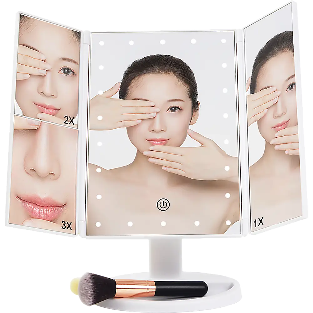 Makeup Mirror With LED Light Standing Mirror Magnifying Tri-Fold Touch - Health & Beauty > Bath & Body > Bath Additives