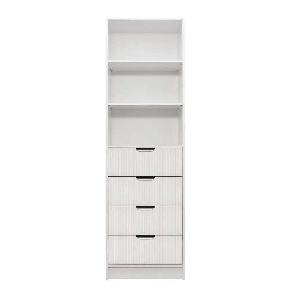 MALMO 3 SHELF 4 DRAWER WALK IN WARDROBE - WHITE - FLUTED - PULL BLACK - Home & Garden > Storage > Clothing & Wardrobe