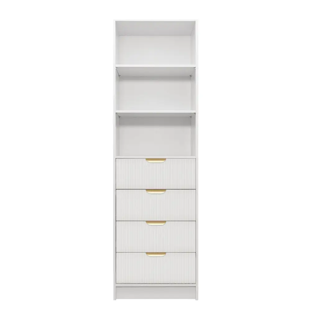 MALMO 3 SHELF 4 DRAWER WALK IN WARDROBE - WHITE - FLUTED - PULL BRASS - Home & Garden > Storage > Clothing & Wardrobe