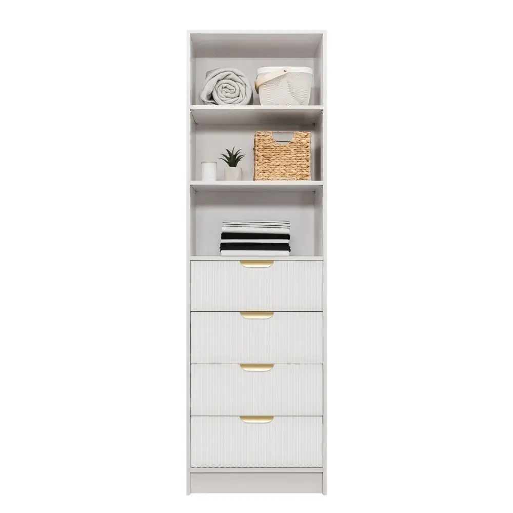 MALMO 3 SHELF 4 DRAWER WALK IN WARDROBE - WHITE - FLUTED - PULL BRASS - Home & Garden > Storage > Clothing & Wardrobe