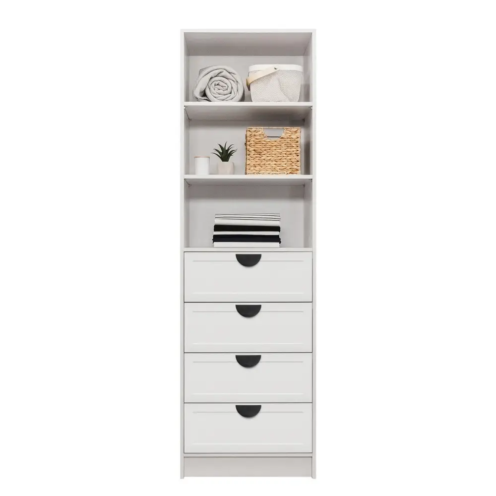MALMO 3 SHELF 4 DRAWER WALK IN WARDROBE - WHITE - HAMPTONS - HALF MOON BLACK - Home & Garden > Storage > Clothing &