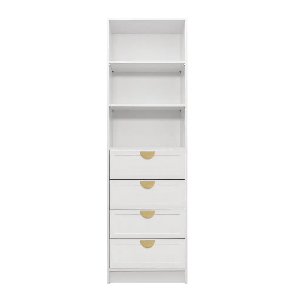 MALMO 3 SHELF 4 DRAWER WALK IN WARDROBE - WHITE - HAMPTONS - HALF MOON BRASS - Home & Garden > Storage > Clothing &