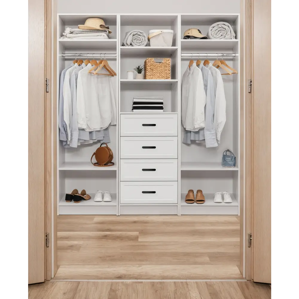 MALMO 3 SHELF 4 DRAWER WALK IN WARDROBE - WHITE - HAMPTONS - OVAL BLACK - Home & Garden > Storage > Clothing & Wardrobe