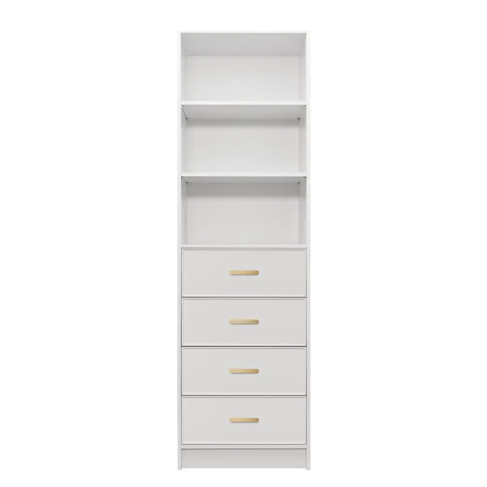 MALMO 3 SHELF 4 DRAWER WALK IN WARDROBE - WHITE - SLIM - OVAL BRASS - Home & Garden > Storage > Clothing & Wardrobe