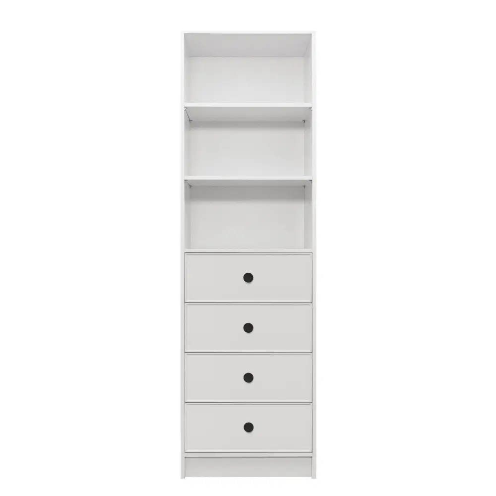 MALMO 3 SHELF 4 DRAWER WALK IN WARDROBE - WHITE - SLIM - ROUND BLACK - Home & Garden > Storage > Clothing & Wardrobe