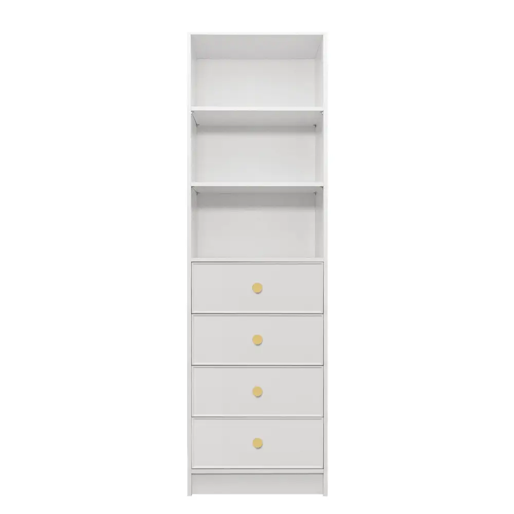 MALMO 3 SHELF 4 DRAWER WALK IN WARDROBE - WHITE - SLIM - ROUND BRASS - Home & Garden > Storage > Clothing & Wardrobe