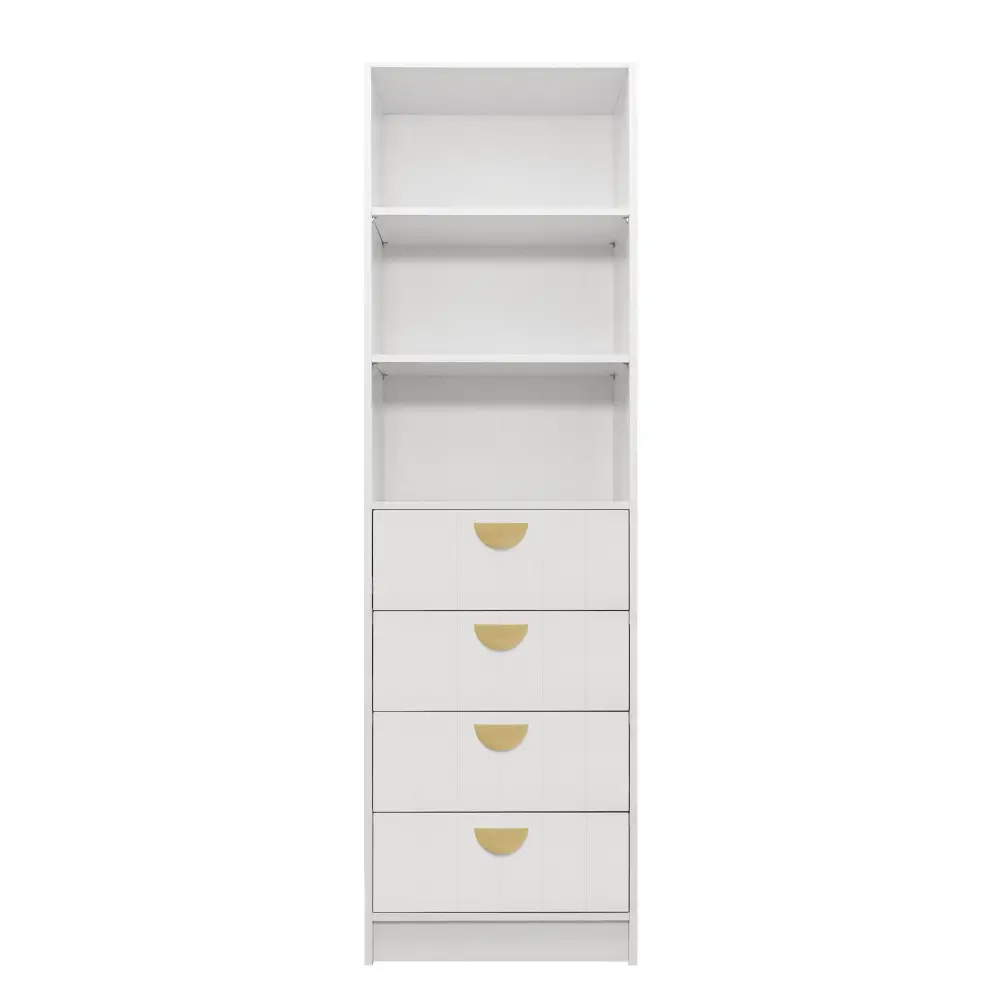 MALMO 3 SHELF 4 DRAWER WALK IN WARDROBE - WHITE - VJ PANEL - HALF MOON BRASS - Home & Garden > Storage > Clothing &