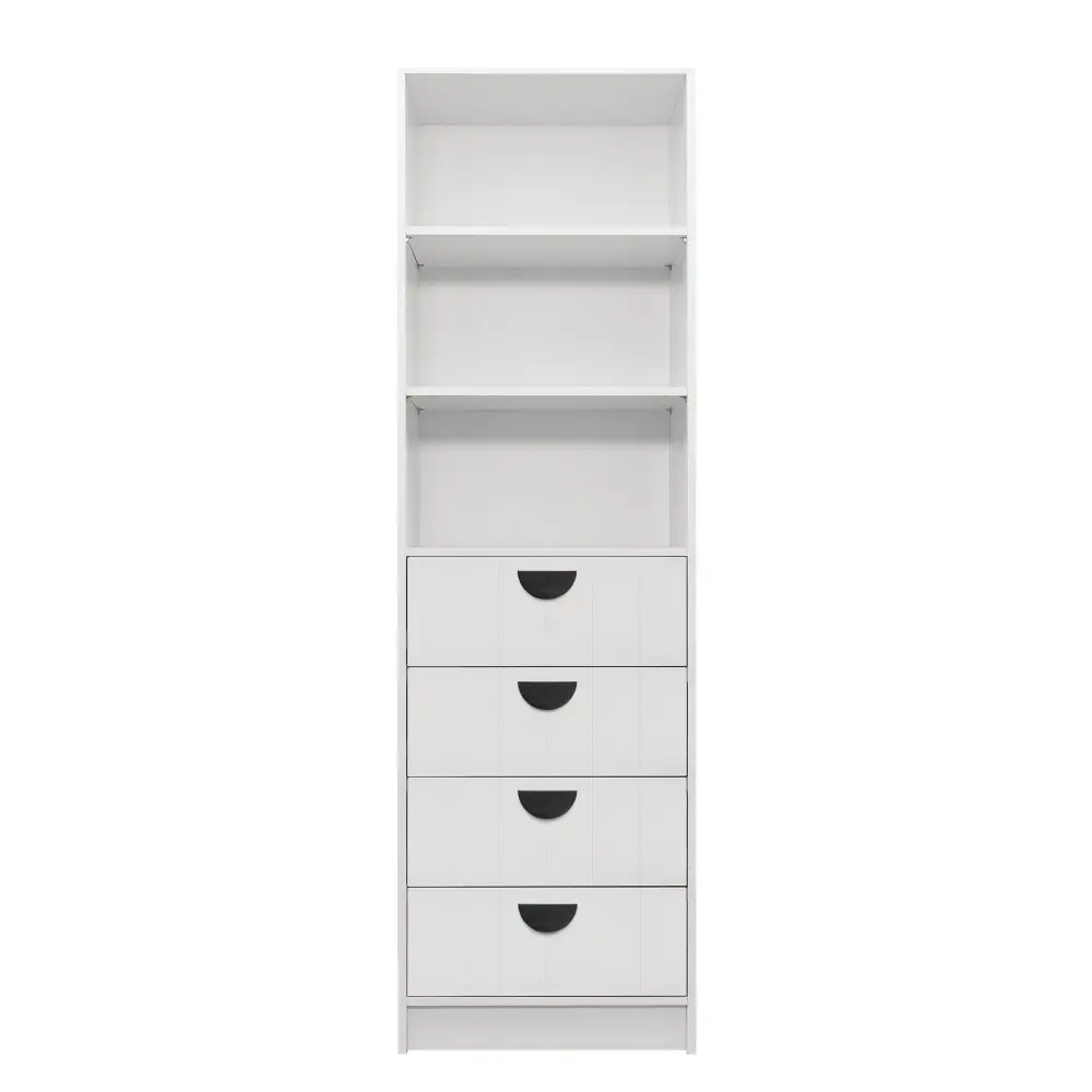 MALMO 3 SHELF 4 DRAWER WALK IN WARDROBE - WHITE - VJ PANEL - HALF MOON BLACK - Home & Garden > Storage > Clothing &