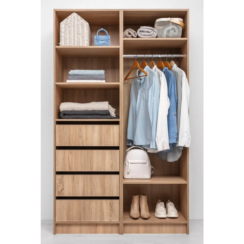 MALMO THREE SHELF/FOUR DRAWER WALK IN WARDROBE - SLIM SHAKER - NATURAL OAK - Home & Garden > Storage > Clothing &
