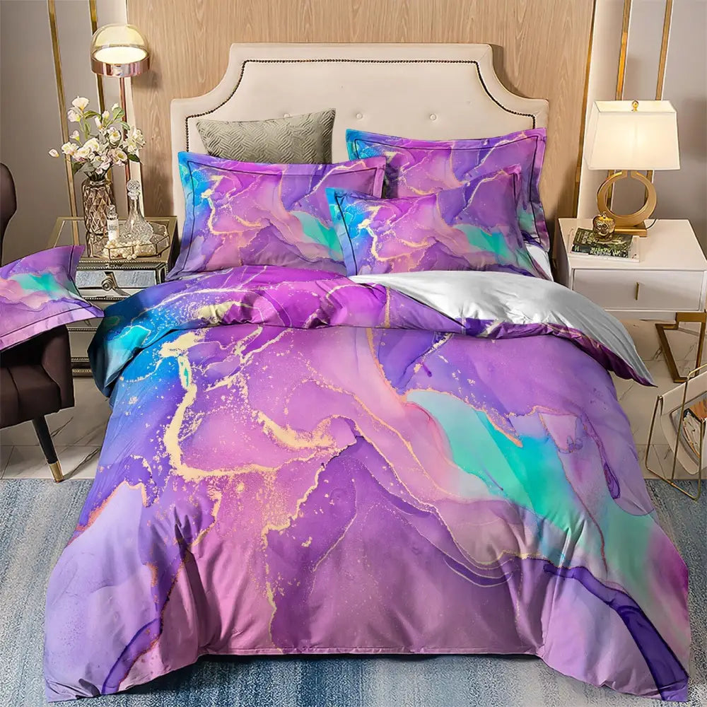 Marble Comforter Set Queen Size Warm Quilted Microfiber Bedding - Home & Garden > Bedding > Quilts & Duvets