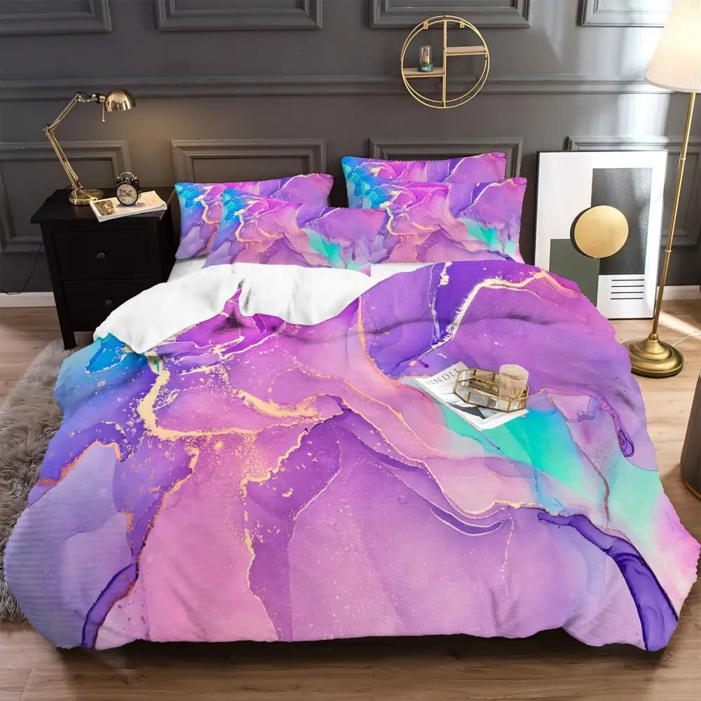 Marble Comforter Set Queen Size Warm Quilted Microfiber Bedding - Home & Garden > Bedding > Quilts & Duvets