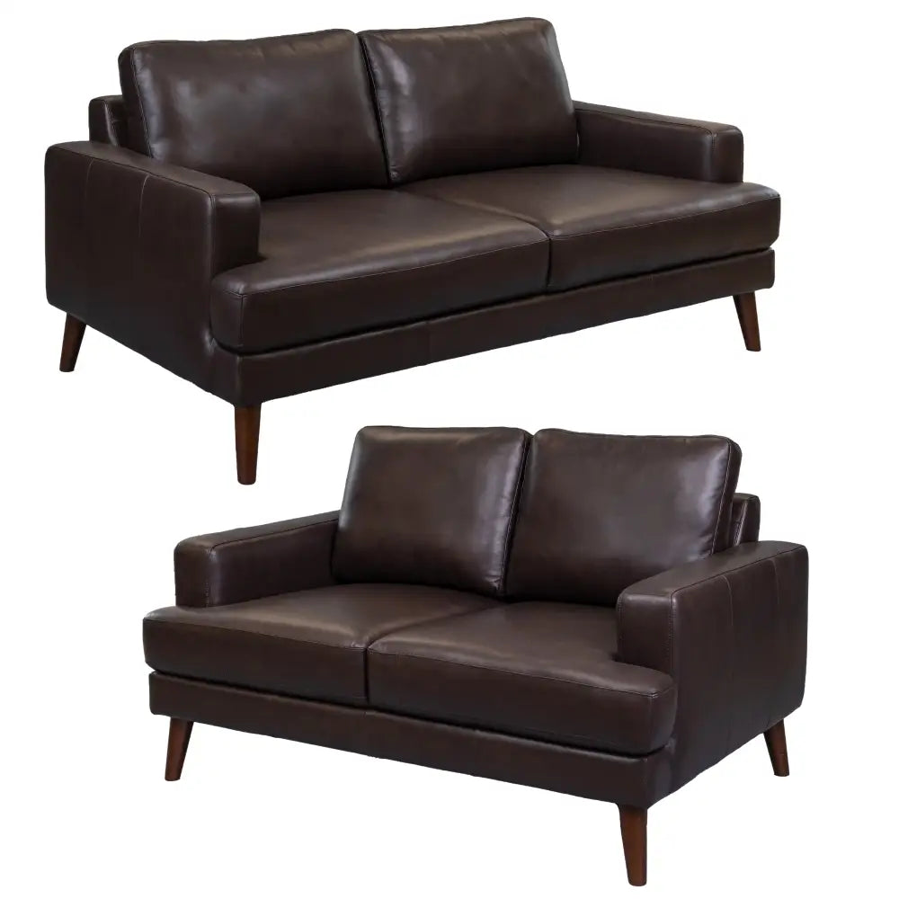 Matilda 2 + 3 Seater Sofa Leather Upholstered Lounge Set - Chocolate - Furniture > Sofas