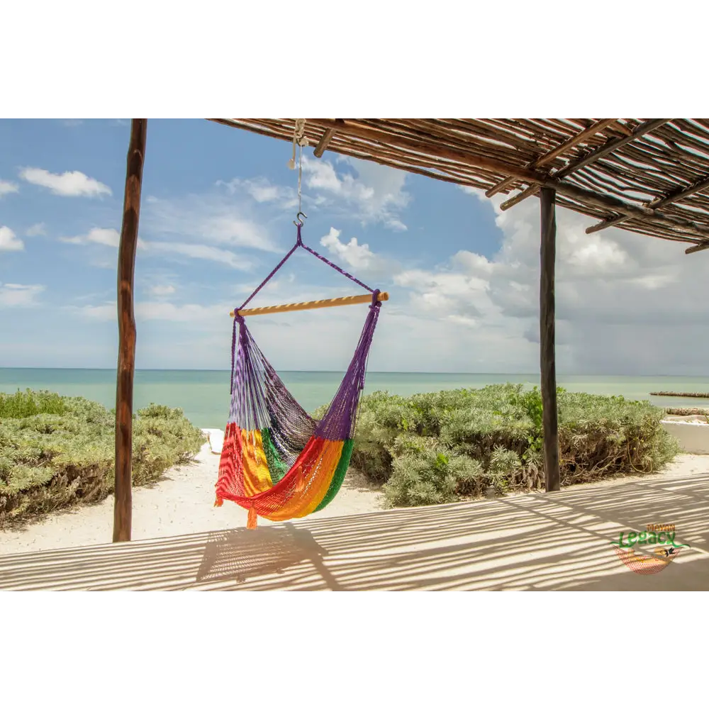Mayan Legacy Extra Large Outdoor Cotton Mexican Hammock Chair in Rainbow Colour - Home & Garden > Hammocks