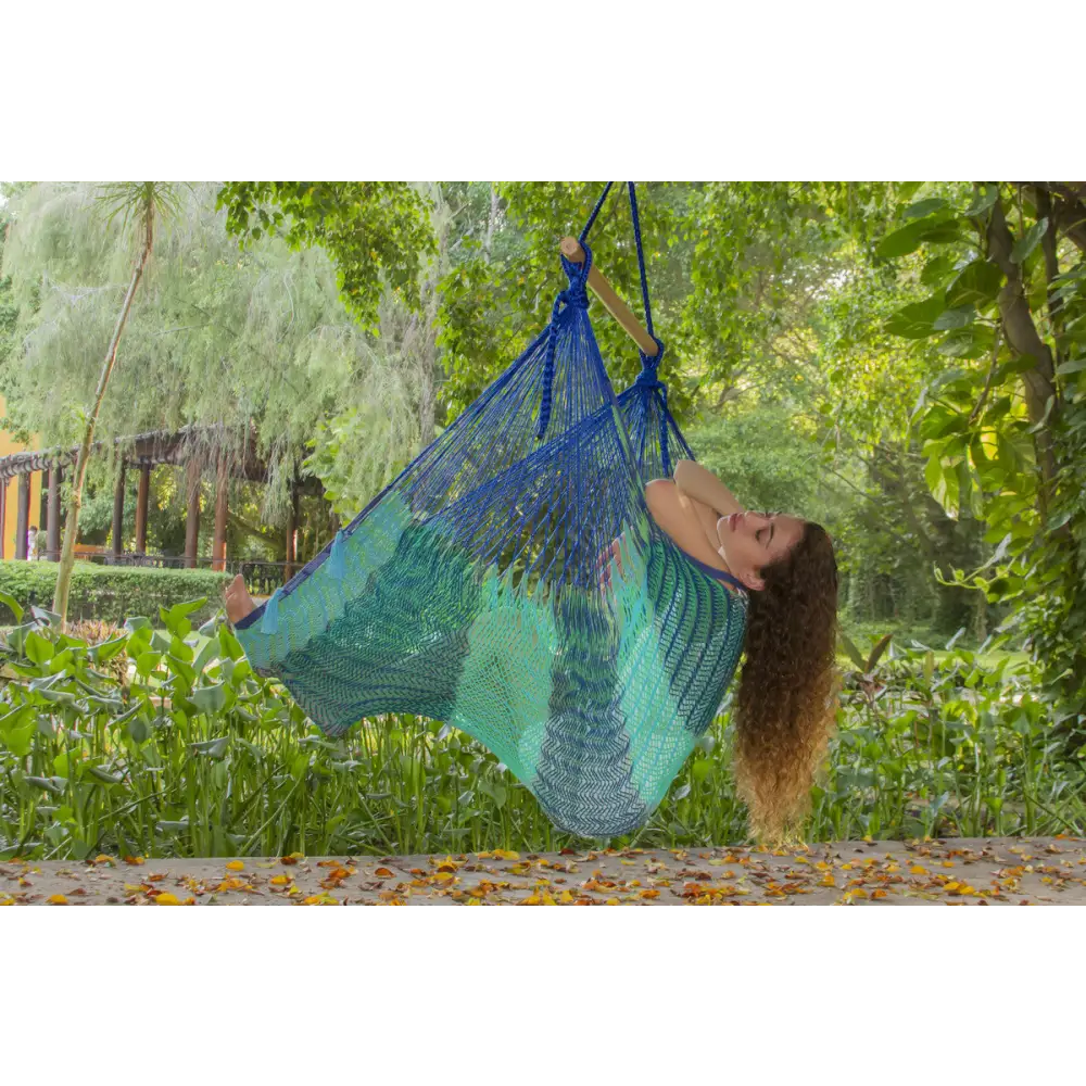 Mayan Legacy Extra Large Outdoor Cotton Mexican Hammock Chair in Caribe Colour - Home & Garden > Hammocks