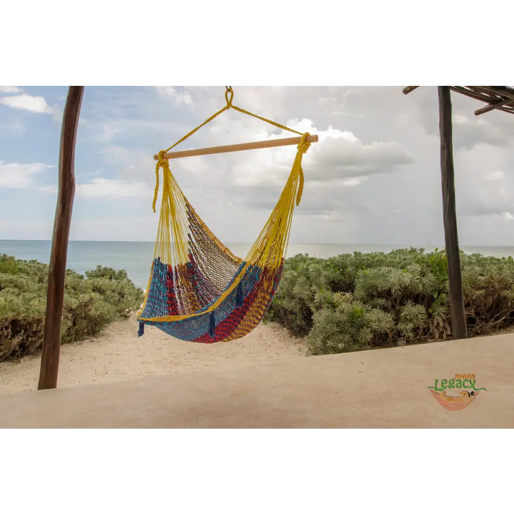 Mayan Legacy Extra Large Outdoor Cotton Mexican Hammock Chair in Confeti Colour - Home & Garden > Hammocks
