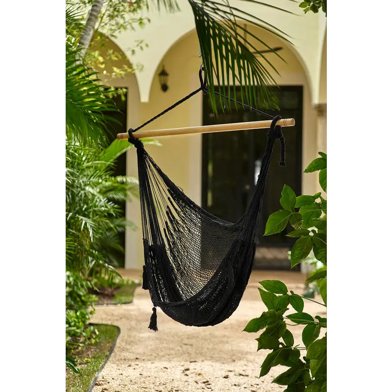 Mayan Legacy Extra Large Outdoor Cotton Mexican Hammock Chair in Black Colour - Home & Garden > Hammocks