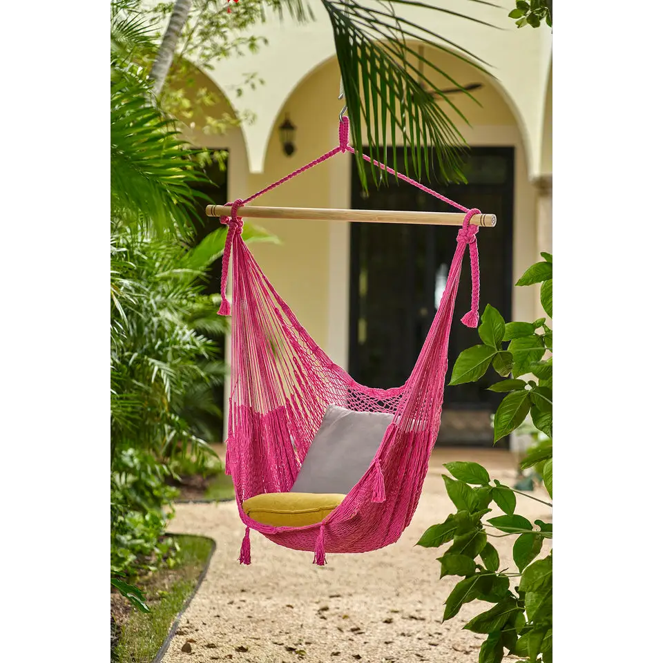 Mayan Legacy Extra Large Outdoor Cotton Mexican Hammock Chair in Mexican Pink Colour - Home & Garden > Hammocks