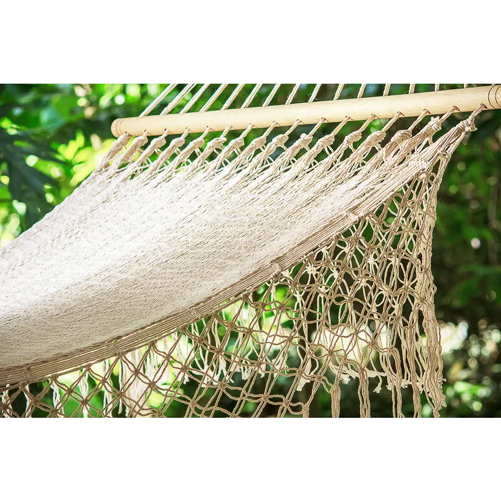 Mayan Legacy Queen Size Outdoor Cotton Mexican Resort Hammock With Fringe in Cream Colour - Home & Garden > Hammocks