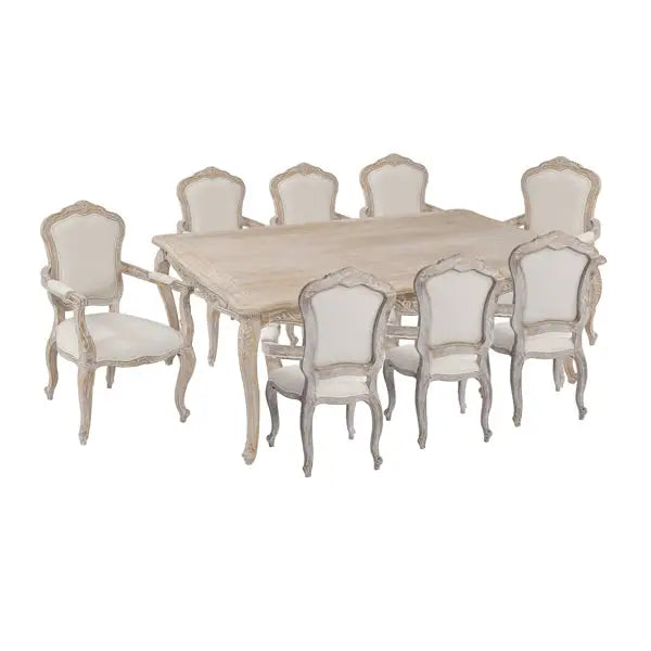 Medium Size Oak Wood White Washed Finish Arm Chair Dining Table Set - Furniture > Dining