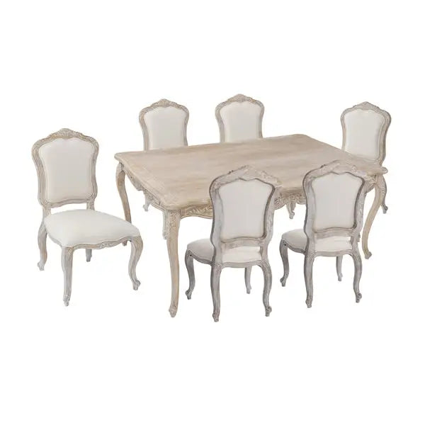 Medium Size Oak Wood White Washed Finish Dining Table Set - Furniture > Dining