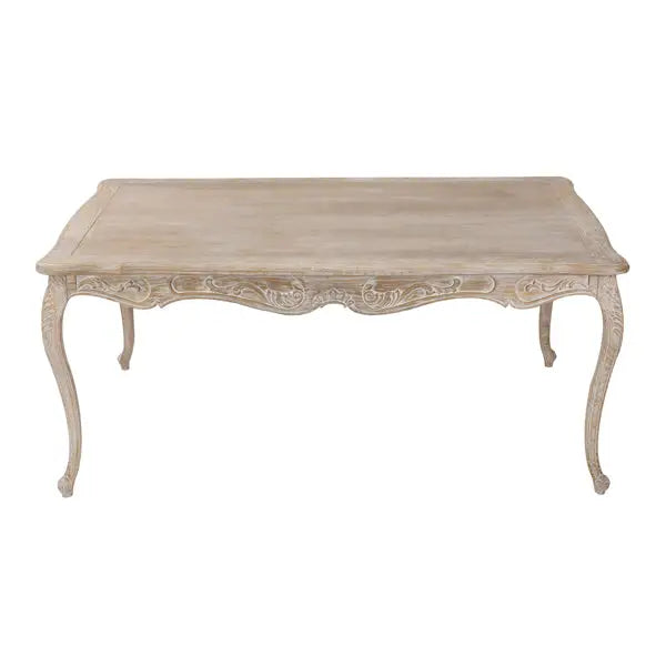 Medium Size Oak Wood White Washed Finish Dining Table Set - Furniture > Dining