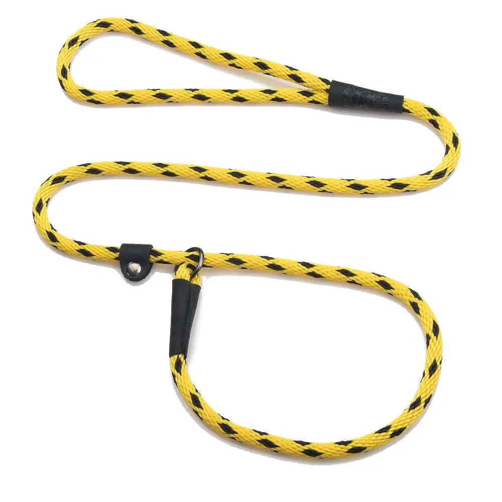 Mendota British Style Slip Leash - Length 3/8in x 4ft(10mm x 1.2m) - Black Ice - Yellow - Pet Care > Dog Supplies > Dog
