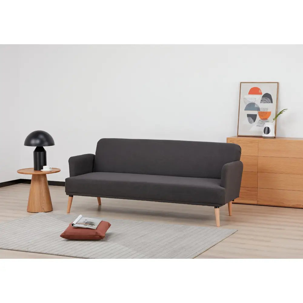 Merlin 3 Seater Sofa Futon Bed Fabric Lounge Couch - Charcoal - Furniture > Sofas
