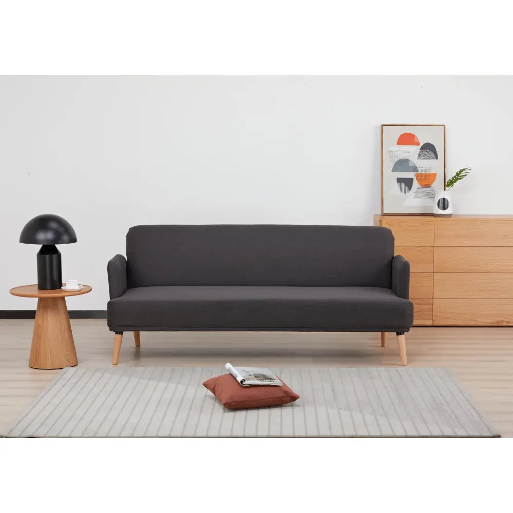 Merlin 3 Seater Sofa Futon Bed Fabric Lounge Couch - Charcoal - Furniture > Sofas