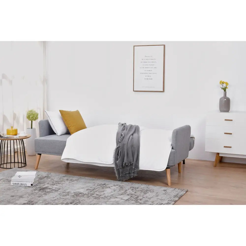 Merlin 3 Seater Sofa Futon Bed Fabric Lounge Couch - Grey - Furniture > Sofas