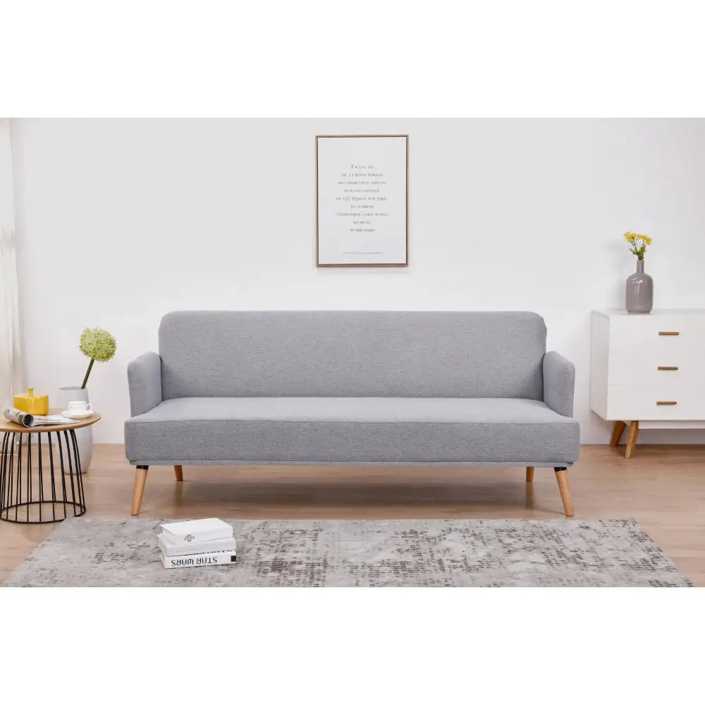 Merlin 3 Seater Sofa Futon Bed Fabric Lounge Couch - Grey - Furniture > Sofas